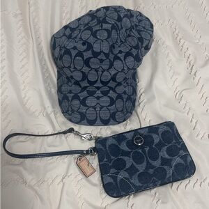 Coach Navy Patterned Women's Hat and Wristlet Set